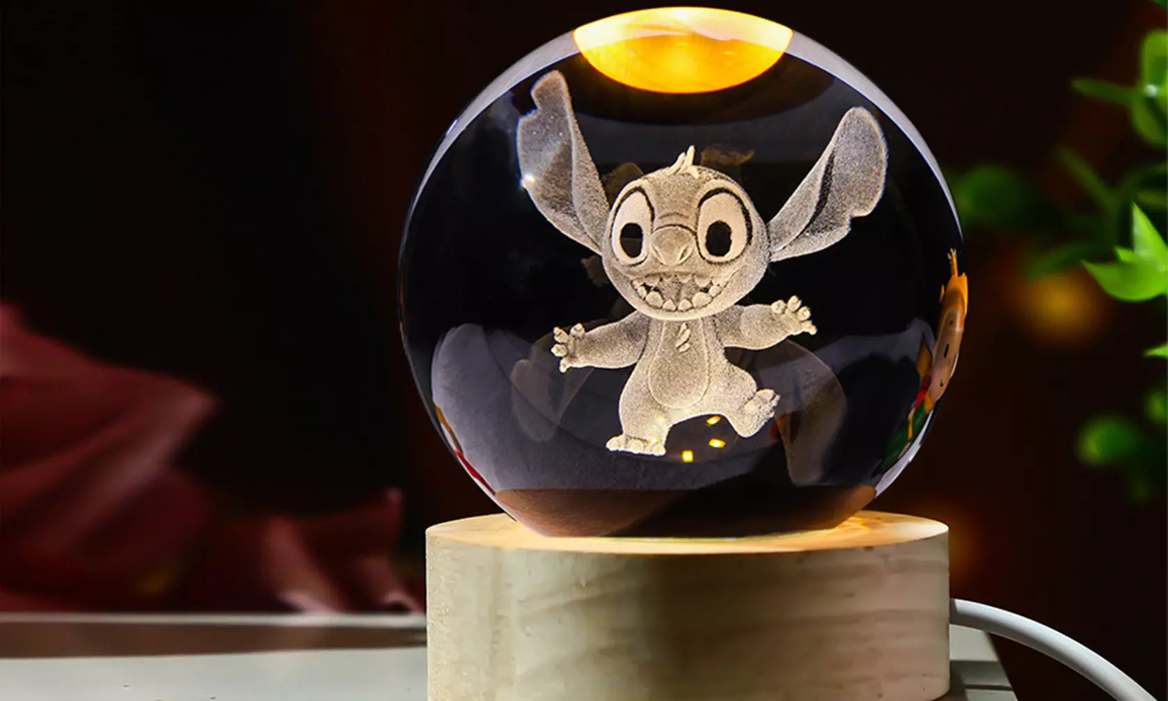 Stitch Inspired Laser Carving 3D Crystal Ball Night Light