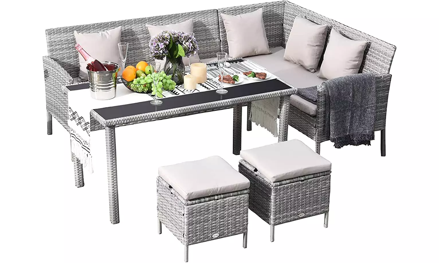 Outsunny Five-Piece Rattan-Effect Dining Set