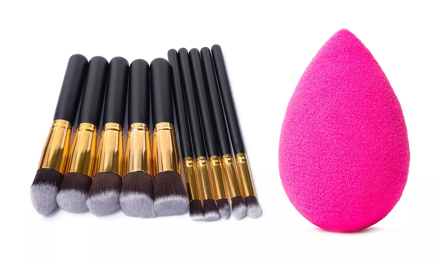 10 pinceaux de maquillage et éponge mousse pour le teint - Second Medium