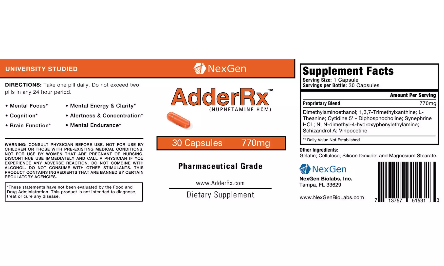 AdderRx ADHD Support and Cognitive Enhancer (30-Day Supply) - Second Medium