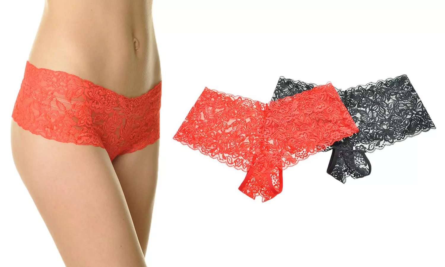 Lace Crotchless Thong or Cheeky Panties (2-Pack or 6-Pack)