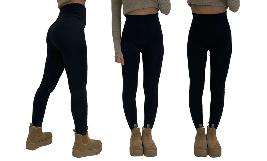 Image 3: High Waist Seamless Fleece Lined Leggings