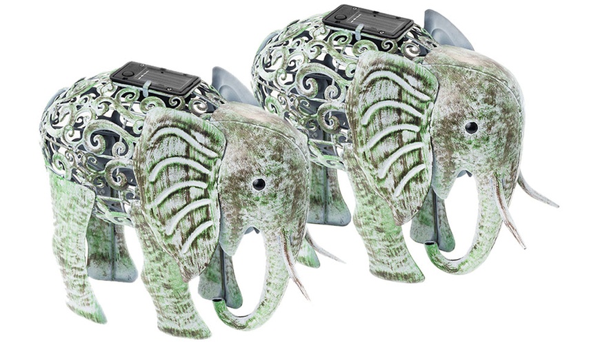 Image 9: One or Two Ornamental Metal Elephant Solar Lights