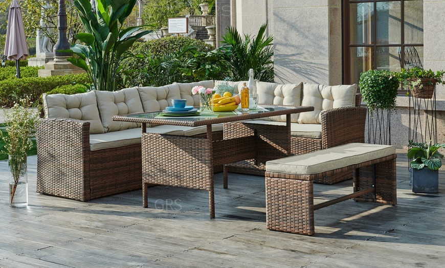 Image 2: Six-Piece Rattan-Effect Corner Set with Bench