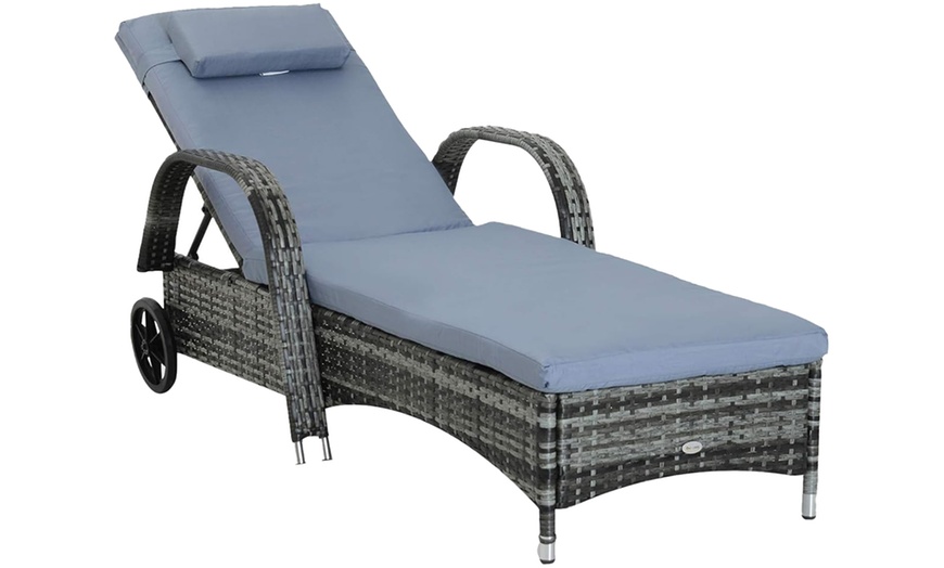 Image 16: Outsunny Rattan-Effect Sun Lounger with Cushion 