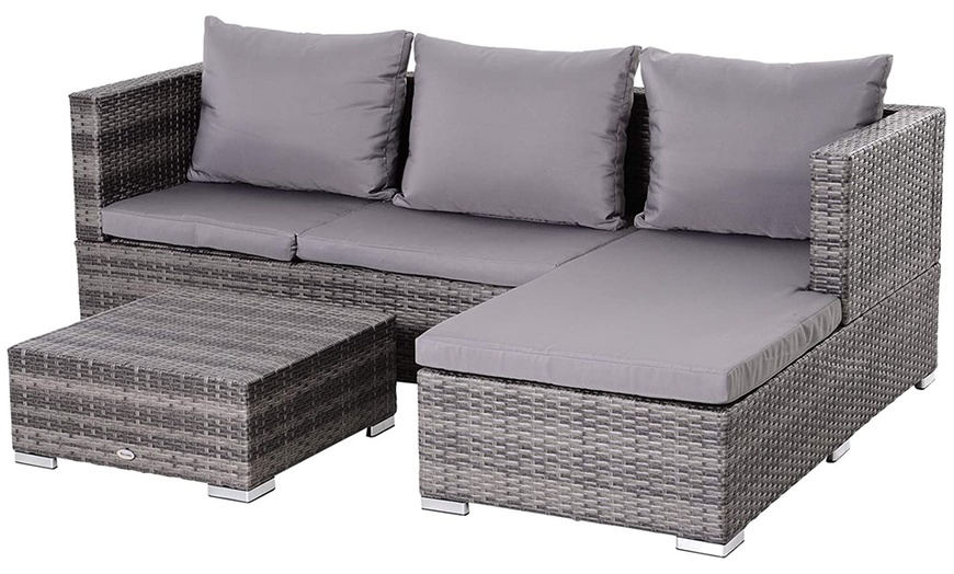 Image 2: Outsunny Three-Piece Rattan Garden Storage Sofa Set