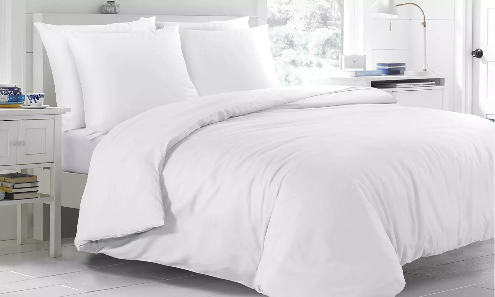 Parure de lit unie 100% coton avec housse de couette et 1 ou 2 taies d'oreillers, taille et coloris au choix - Image 5