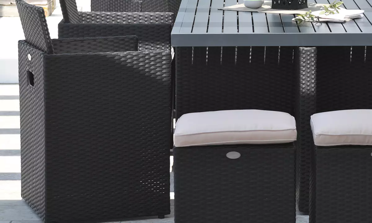 Salon de jardin encastrable 10 places résine tressée plateau aluminium,housse de protection en option, livraison offerte - Second Medium