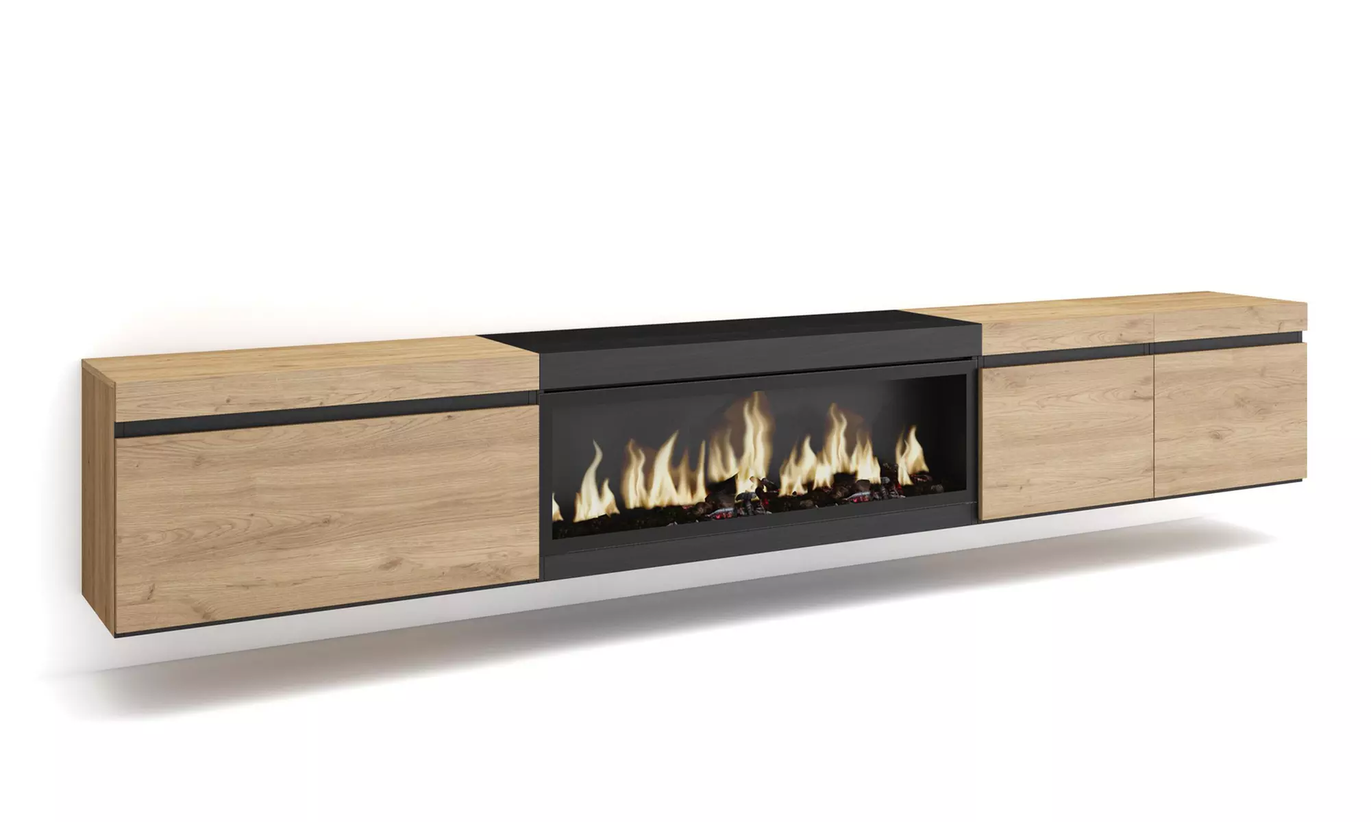 Hängender TV-Schrank 320 cm od. TV-Schrank 288 cm + elektrischer Kamin