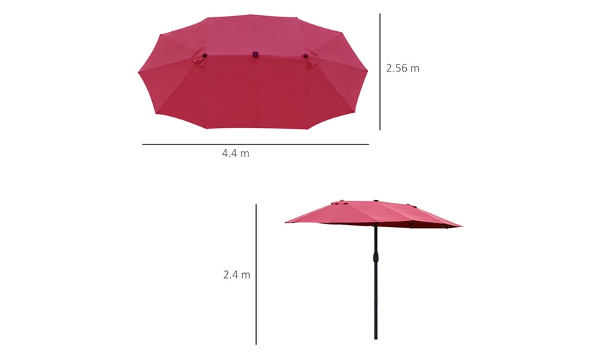 Image 5: Outsunny Double-Sided Parasol, Wine Red with Solar LED Lights