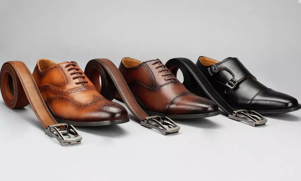 Vincent Cavallo Men's Faux-Leather Dress Shoes with Matching Belt Set - Primary Image