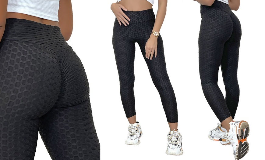 Image 2: Ruched Back Push Up Honeycomb Textured Leggings