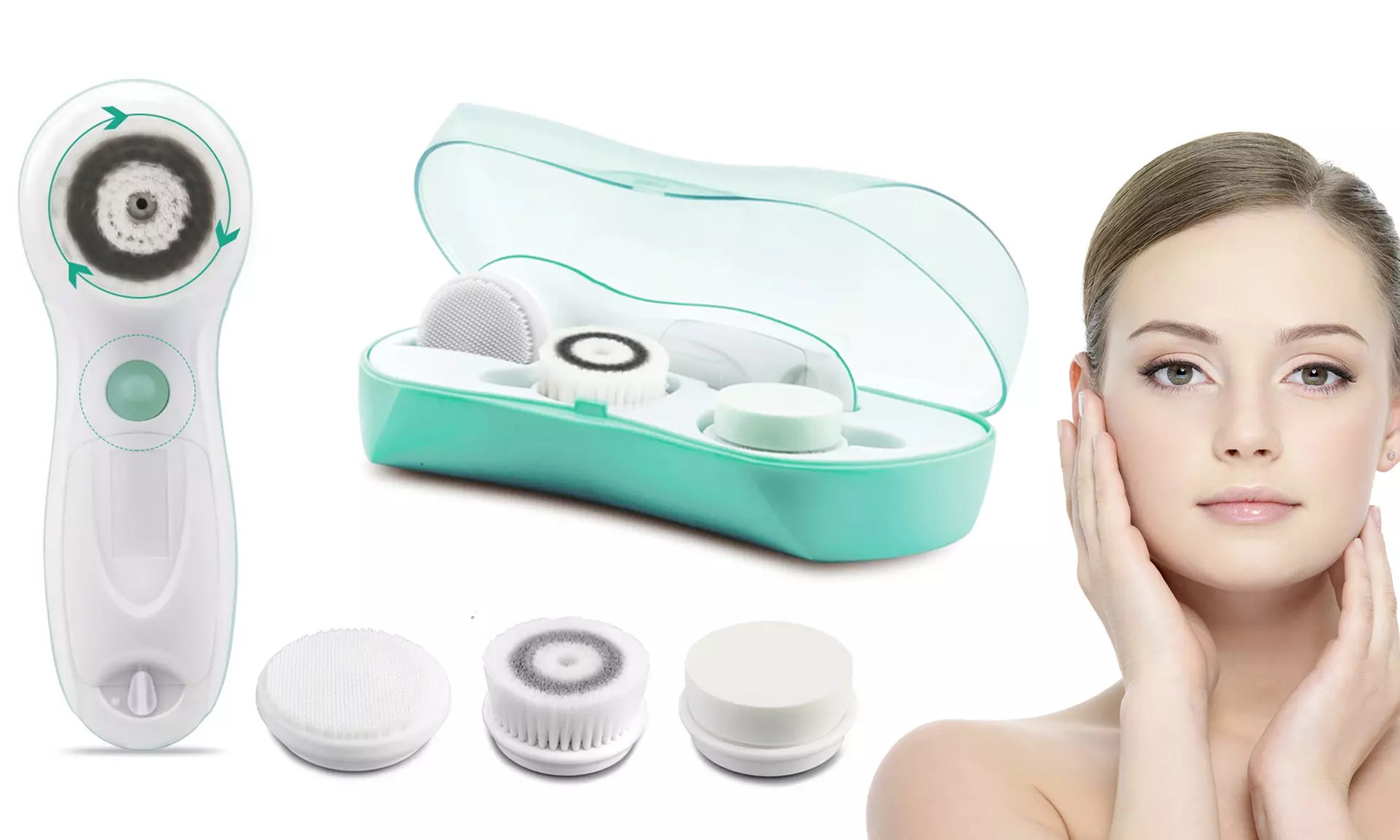 Brosse rotative visage 360°, 3 têtes interchangeables - Primary Image