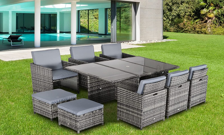 Image 8: Outsunny Rattan Effect Garden Furniture Patio Dining Set