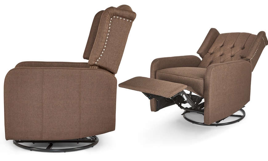 Image 9: Manual Swivel Fabric Recliner Chair