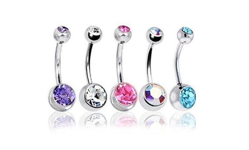 Image 1: Five- or Ten-Pack of Double Jewel Body Piercing Belly Button Rings