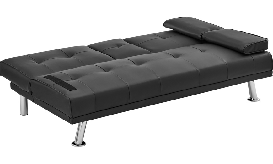 Image 12: Three Seater Sofa Bed with Cup Holders