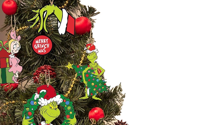 Image 3: Grinch Inspired Christmas Tree Ornaments Set