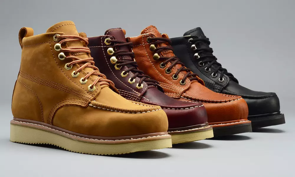 Genuine Leather Welted Construction Men's 6" Classic Moc-Toe Wedge Work Boots - Primary Image