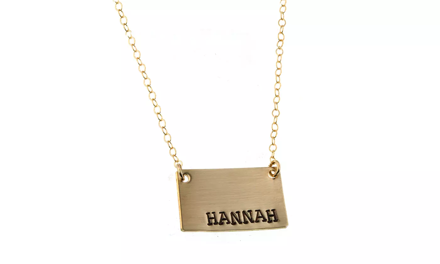Hannah Design 14K Gold Rectangle Name Plate Necklace (Up to 50% Off) - Primary Image