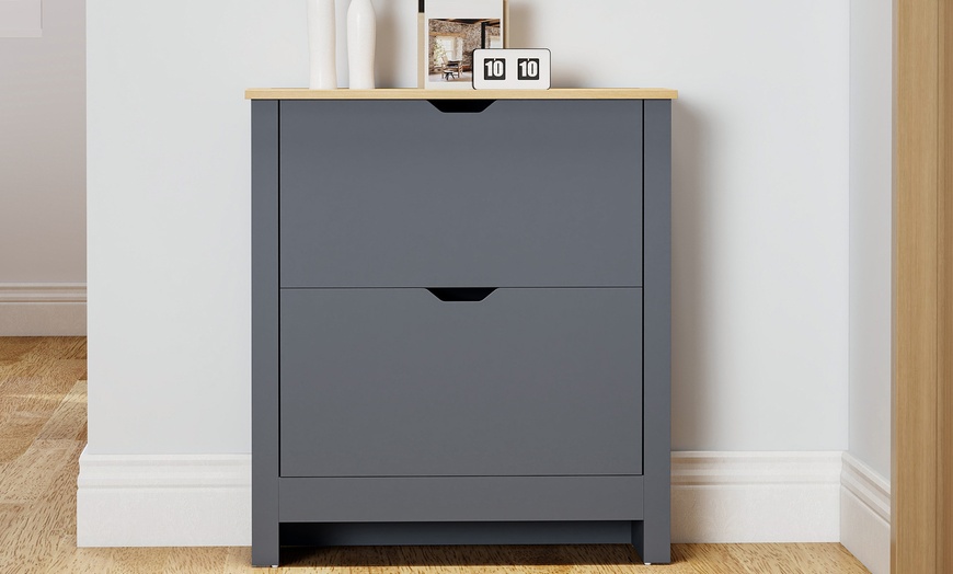 Image 4: HomCom 12-Pair Shoe Storage Cabinet 