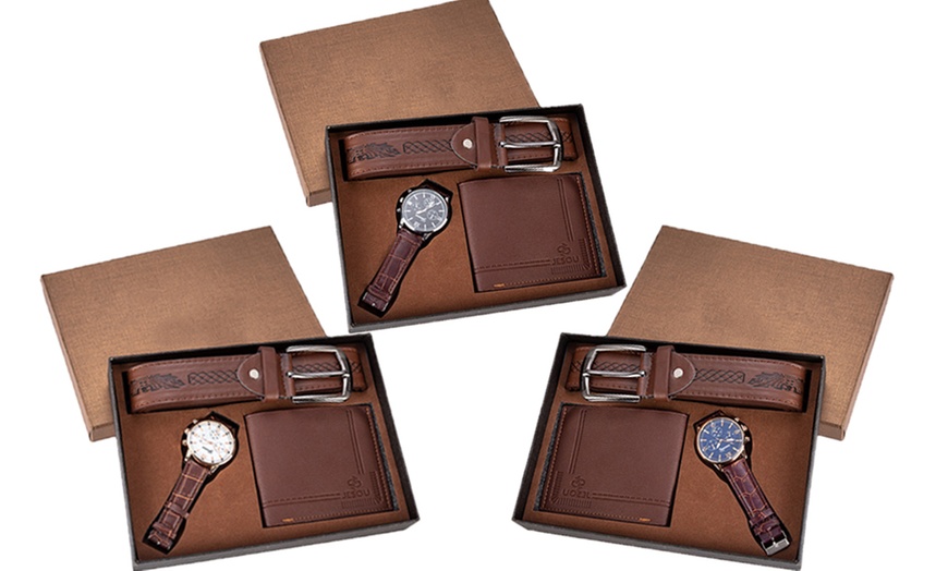 Image 1: Men's Watch, Belt and Wallet Boxed Gift Set