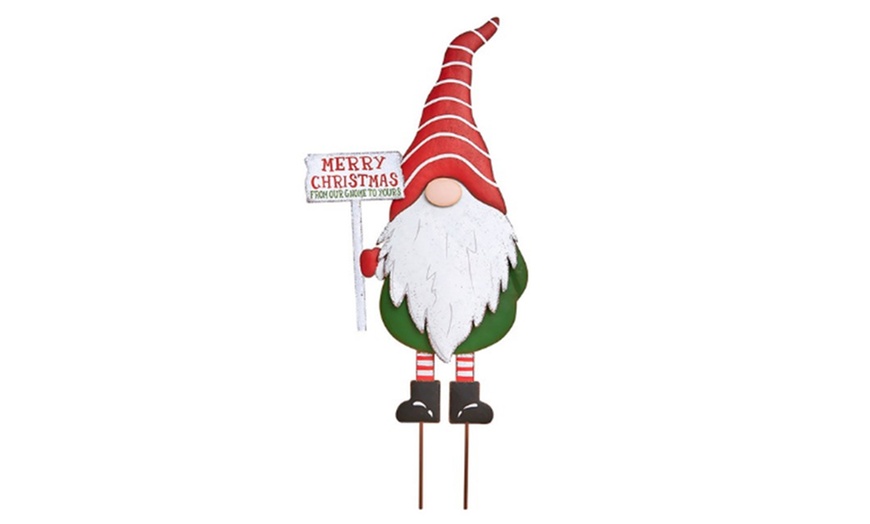 Image 4: One or Three Christmas Gnome Metal Garden Decorative Stakes