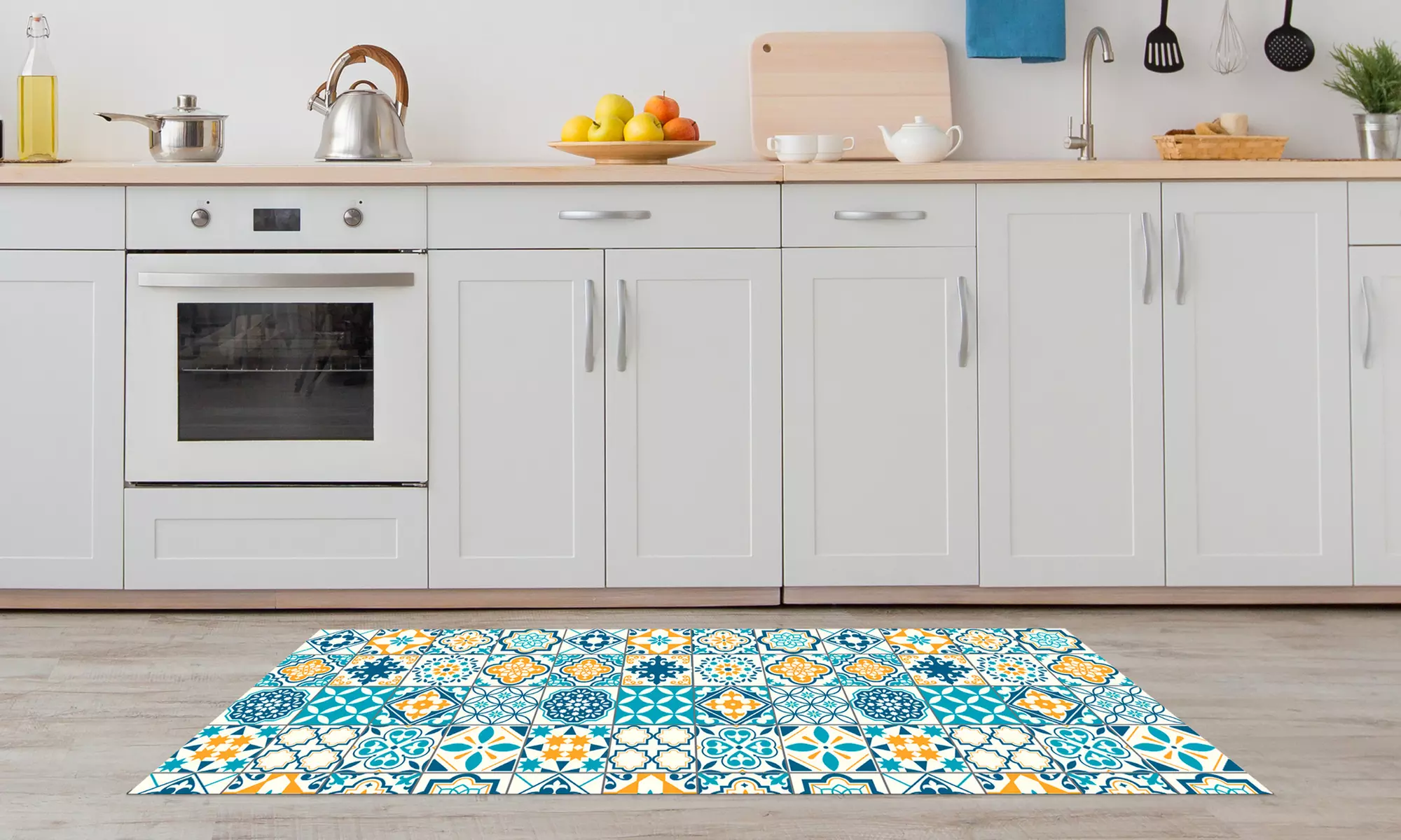 Alfombra de cocina con diseño de azulejos y reverso antideslizante