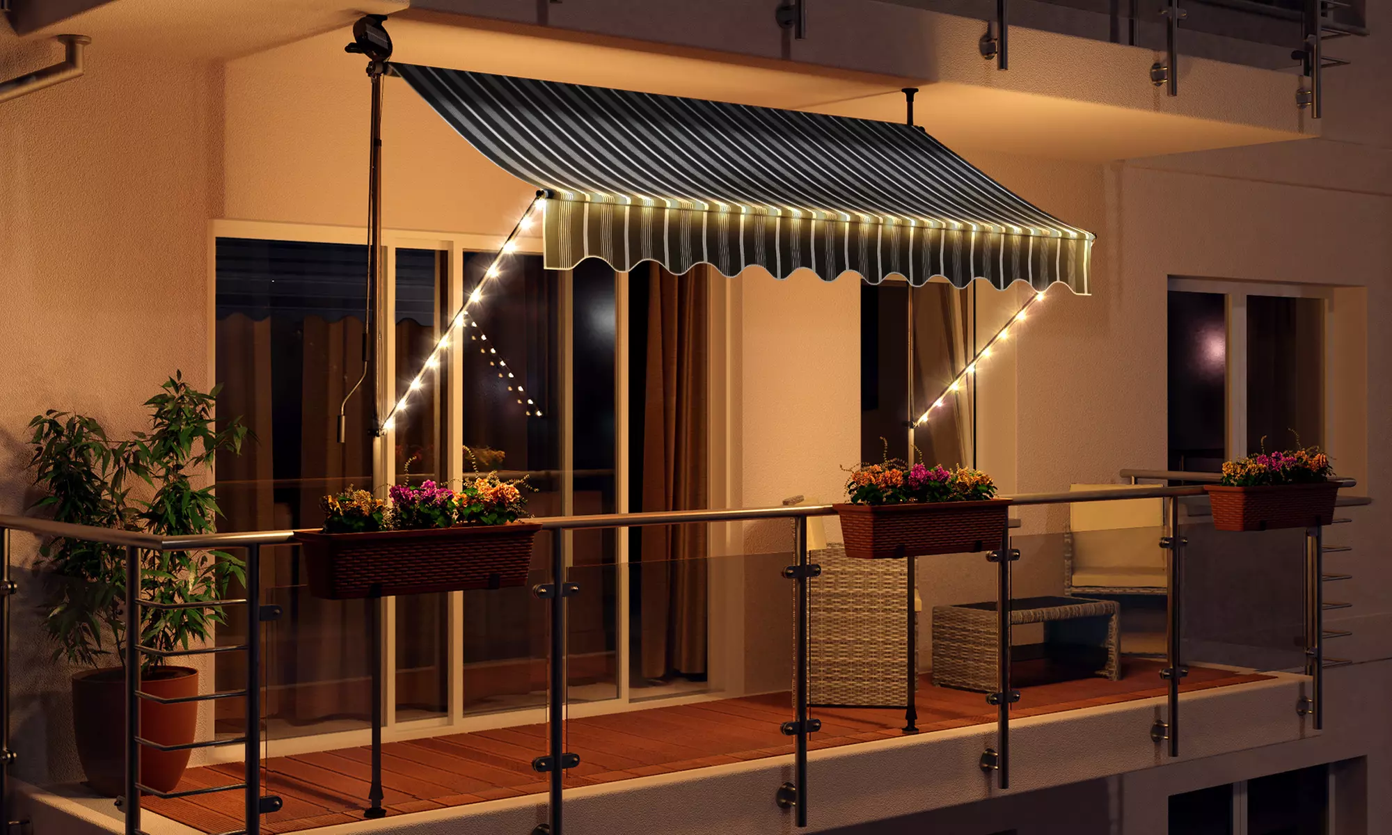 Swing & Harmonie LED-Klemmmarkise mit LED-Beleuchtung und Solarmodul