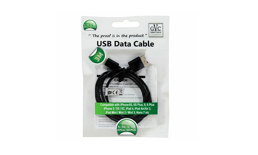 Image 2: GVC USB Data Cable 3m Compatible with iPhone 5, 6, and iPads 