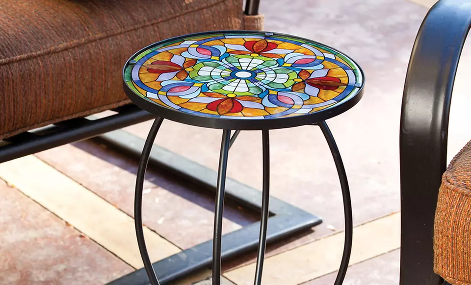 Hand Painted Glass Top Patio Tables - Primary Image