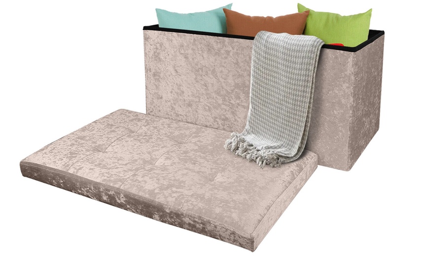 Image 4: Crushed Velvet Folding Storage Ottoman - Double Size