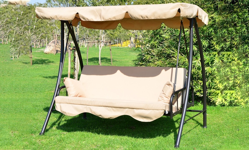 Image 8: Outsunny Three-Seater Swing Chair