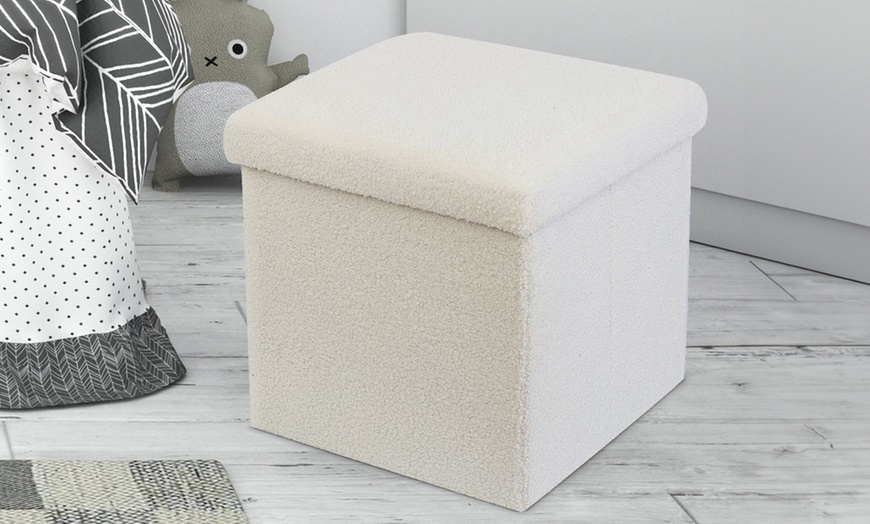 Image 15: Teddy Boucle Storage Ottoman or Foldable Cube Footstool