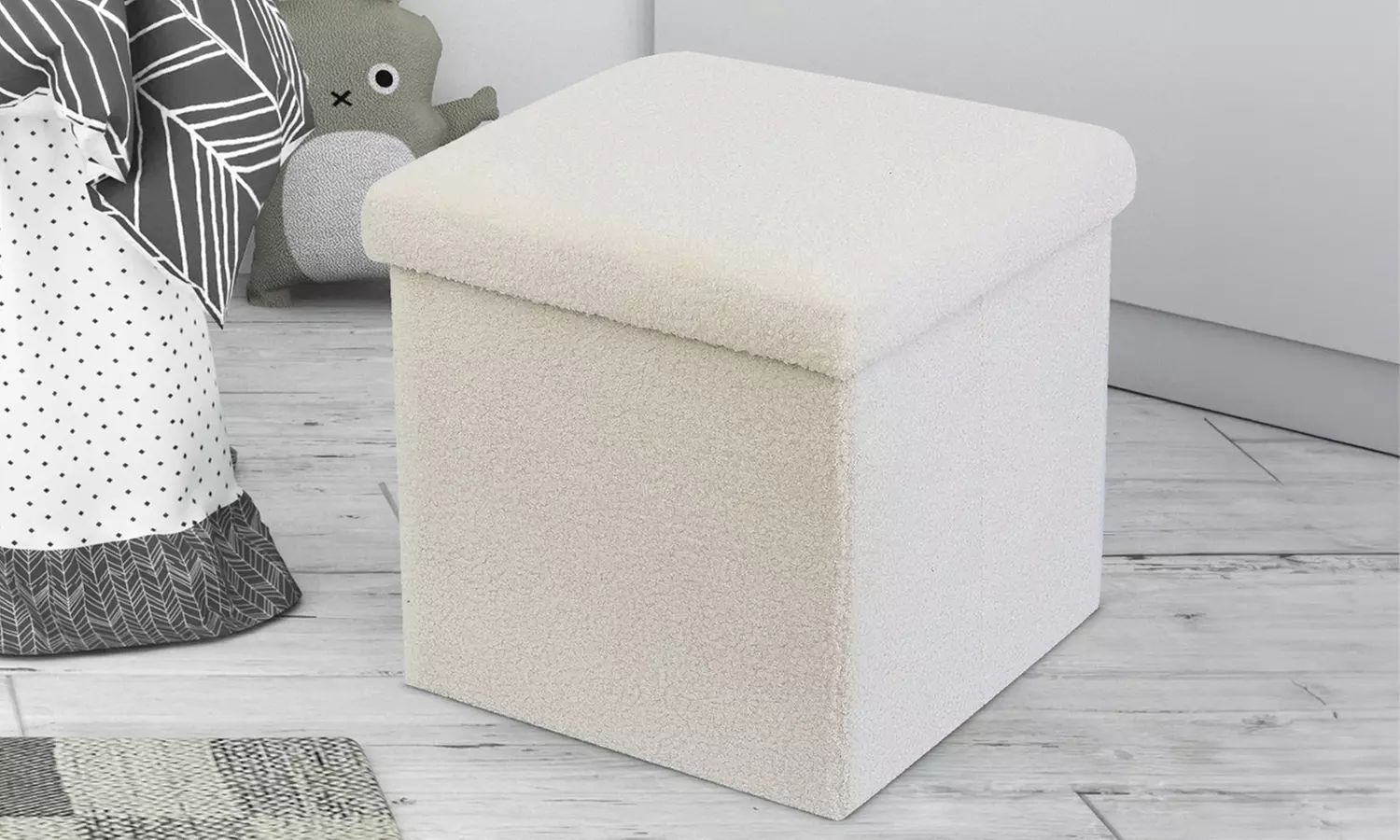 Teddy Boucle Storage Ottoman or Foldable Cube Footstool