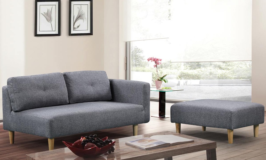 Image 3: Two-Seater Sofa with Footstool