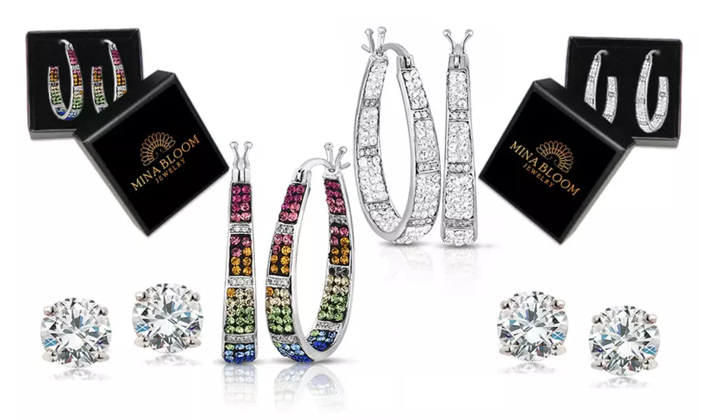 Inside Out French Lock Hoops With 2.00 CTTW Stud Made with Swarovski Crystal by Mina Bloom - Primary Image