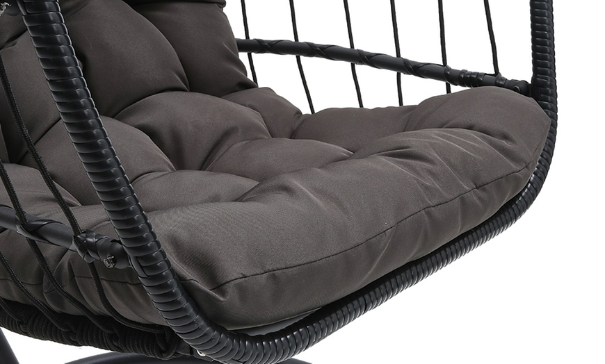 Image 22: Black Outdoor Hanging Egg Chair with Cushion