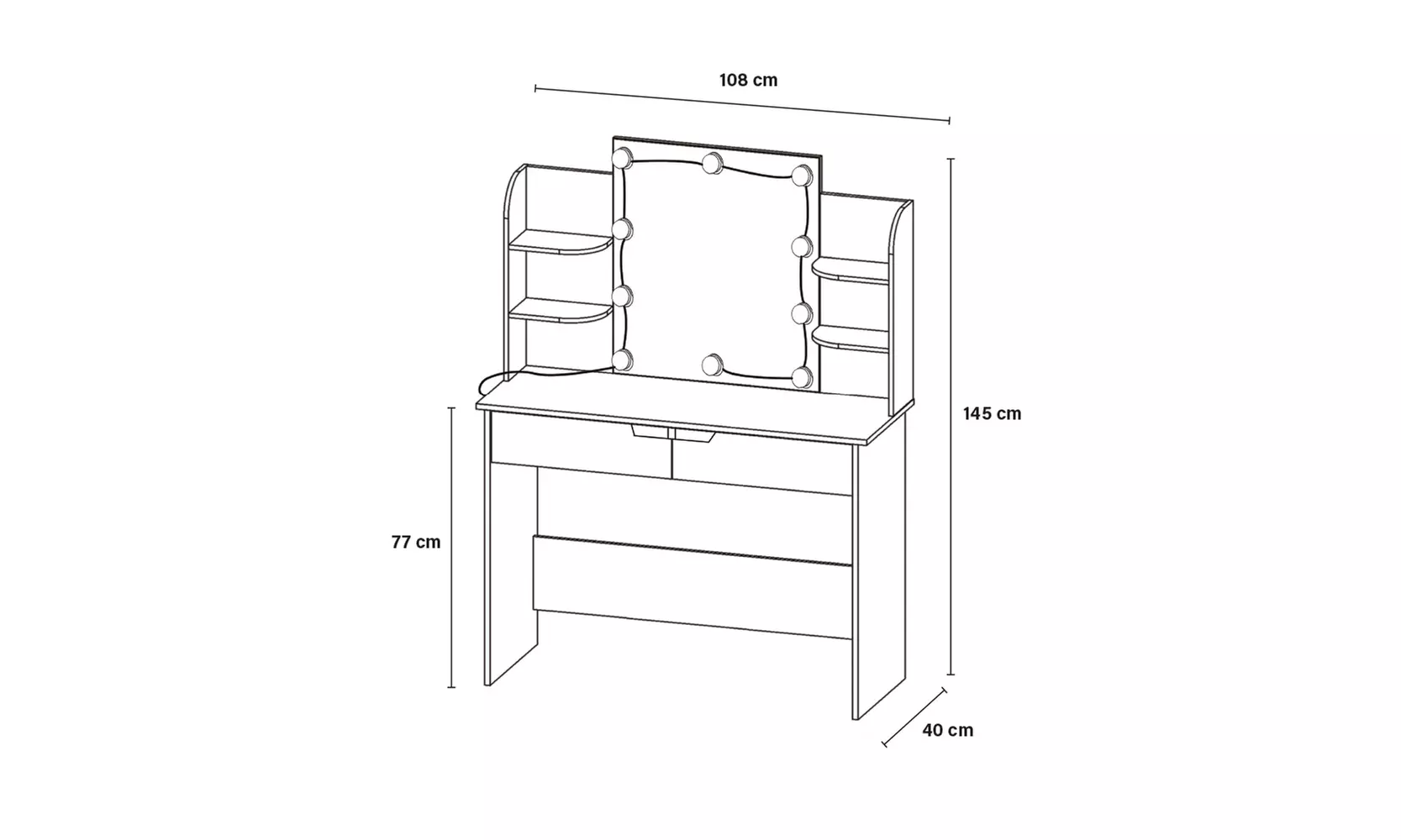 Home Deluxe Schminktisch „KYLIE“ mit Spiegel und LED-Beleuchtung