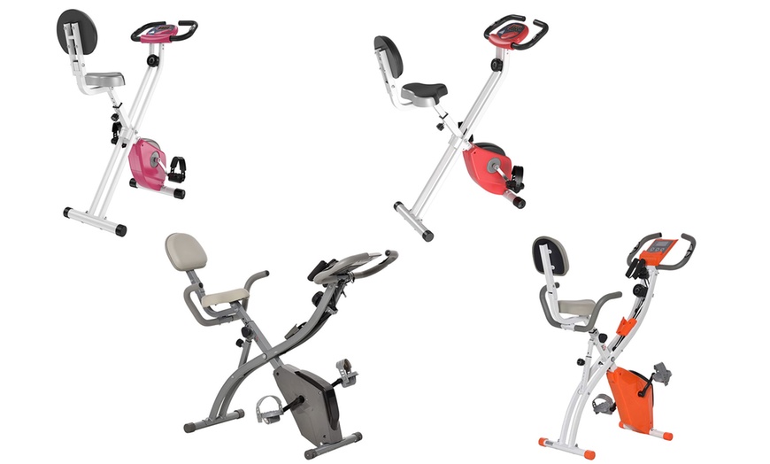 Image 1: HomCom Fold-Away Exercise Bike with 8-Level Resistance and LCD Display