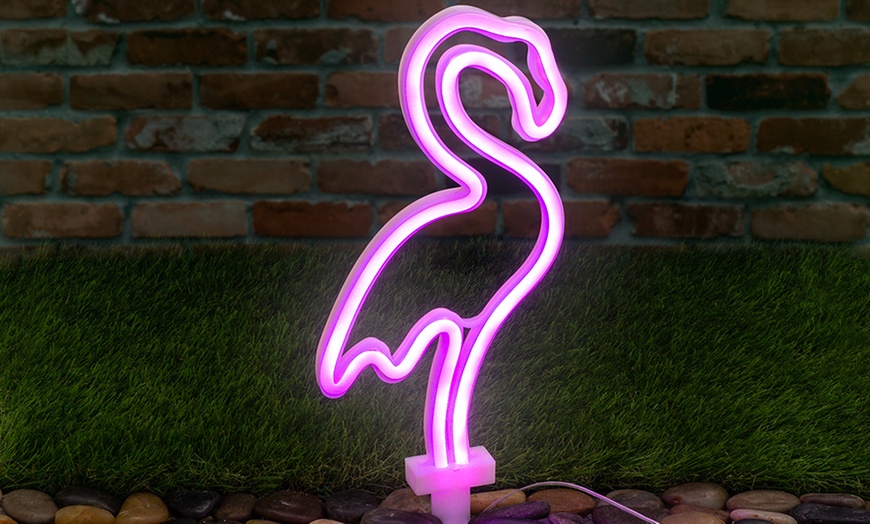 Image 1: Solar Neon Flamingo Light