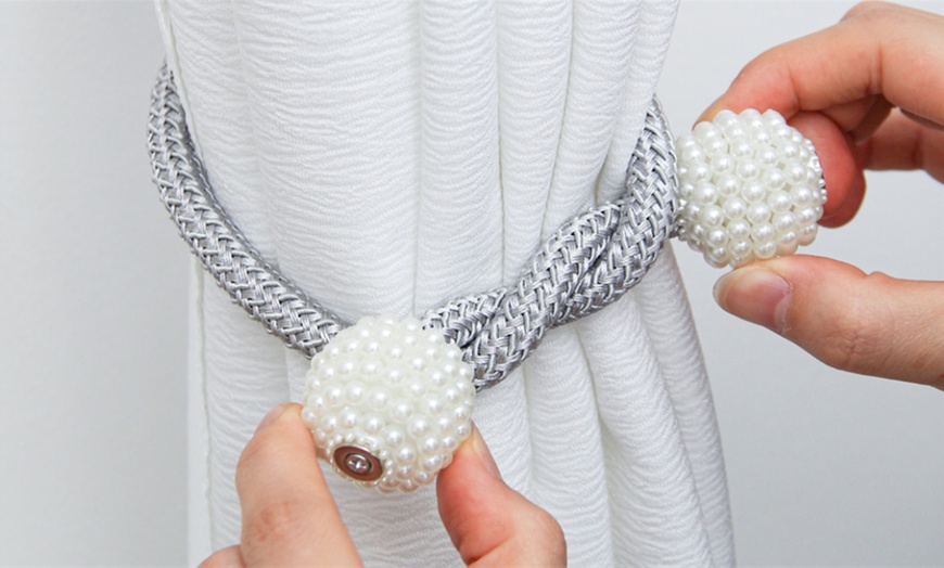 Image 3: Two or Four Magnetic Pearl Curtain Tiebacks