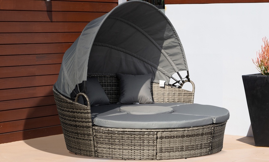 Image 3: Outsunny Five-Piece Patio Conversation Rattan-Effect Furniture Set