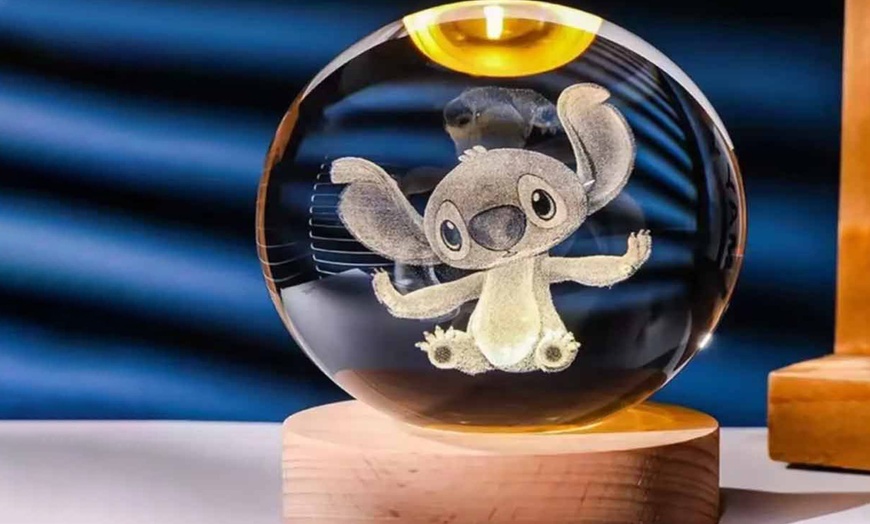 Image 4: Stitch Inspired Laser Carving 3D Crystal Ball Night Light