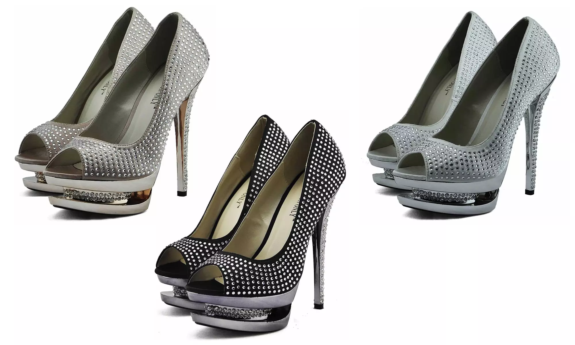 Peep-toe Double Platform Crystal High Heel Shoes in Choice of Colour and Size With Free Delivery - Primary Image