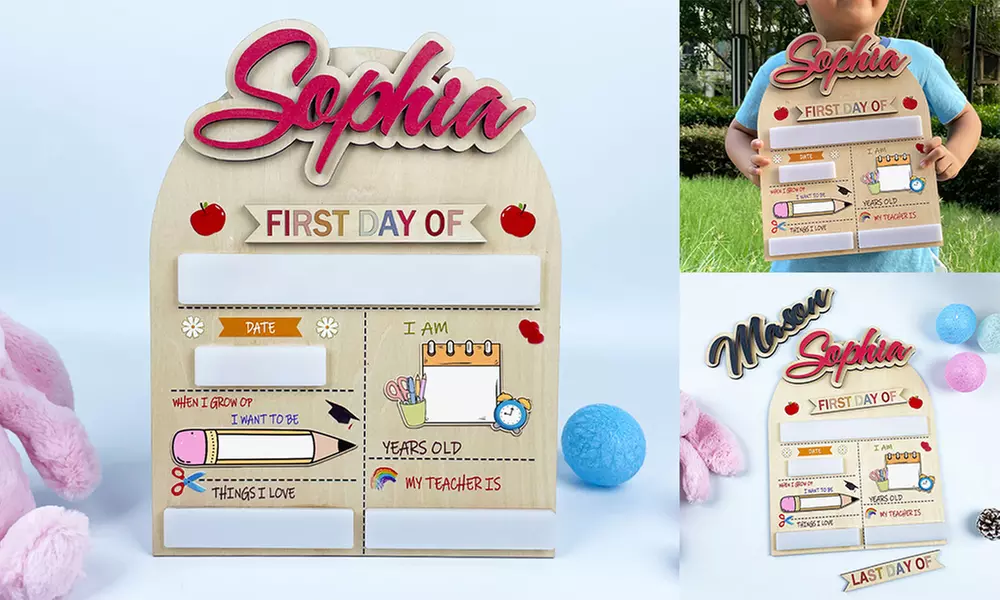Personalisierbares Einschulungsschild für Schulkinder aus Holz