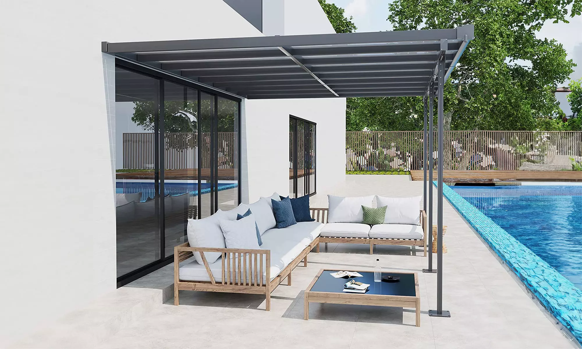 Outsunny Outdoor Patio Wall-Mounted Pergola - Primary Image