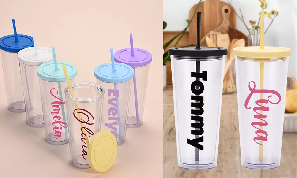 Personalisierbare Flasche oder Trinkbecher mit Text