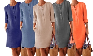 Women's Casual Solid Colour Round Neck Dress 