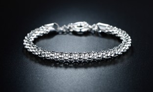 18K White Gold Plated Popcorn Bracelet